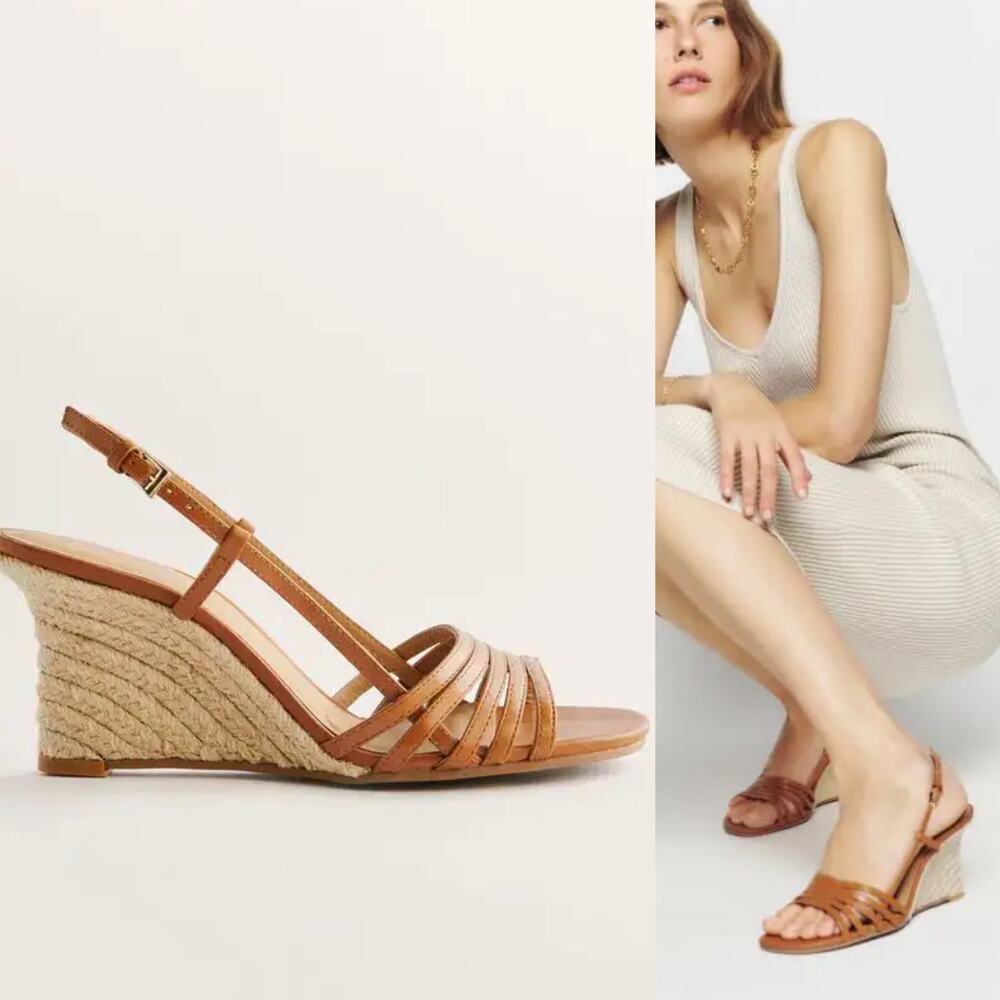Reformation Ava Strappy Wedge Espadrille Sandals In Nutmeg Brown Size 9 New